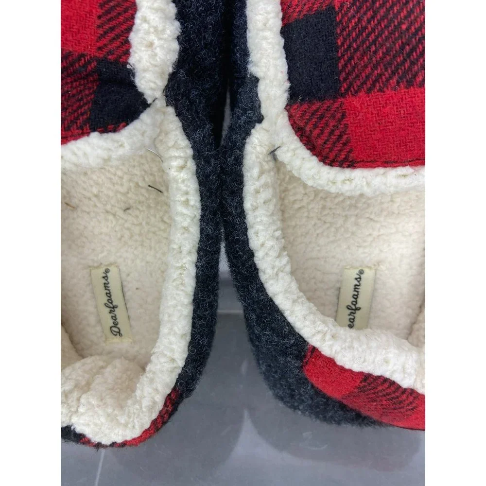 Dearfoams Boys Girls Plaid Multi Fab Moccasins‎ Slippers 11/12